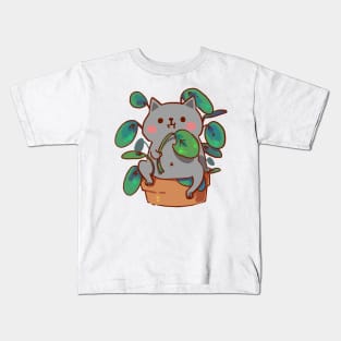 Fat cat eating plants Kids T-Shirt